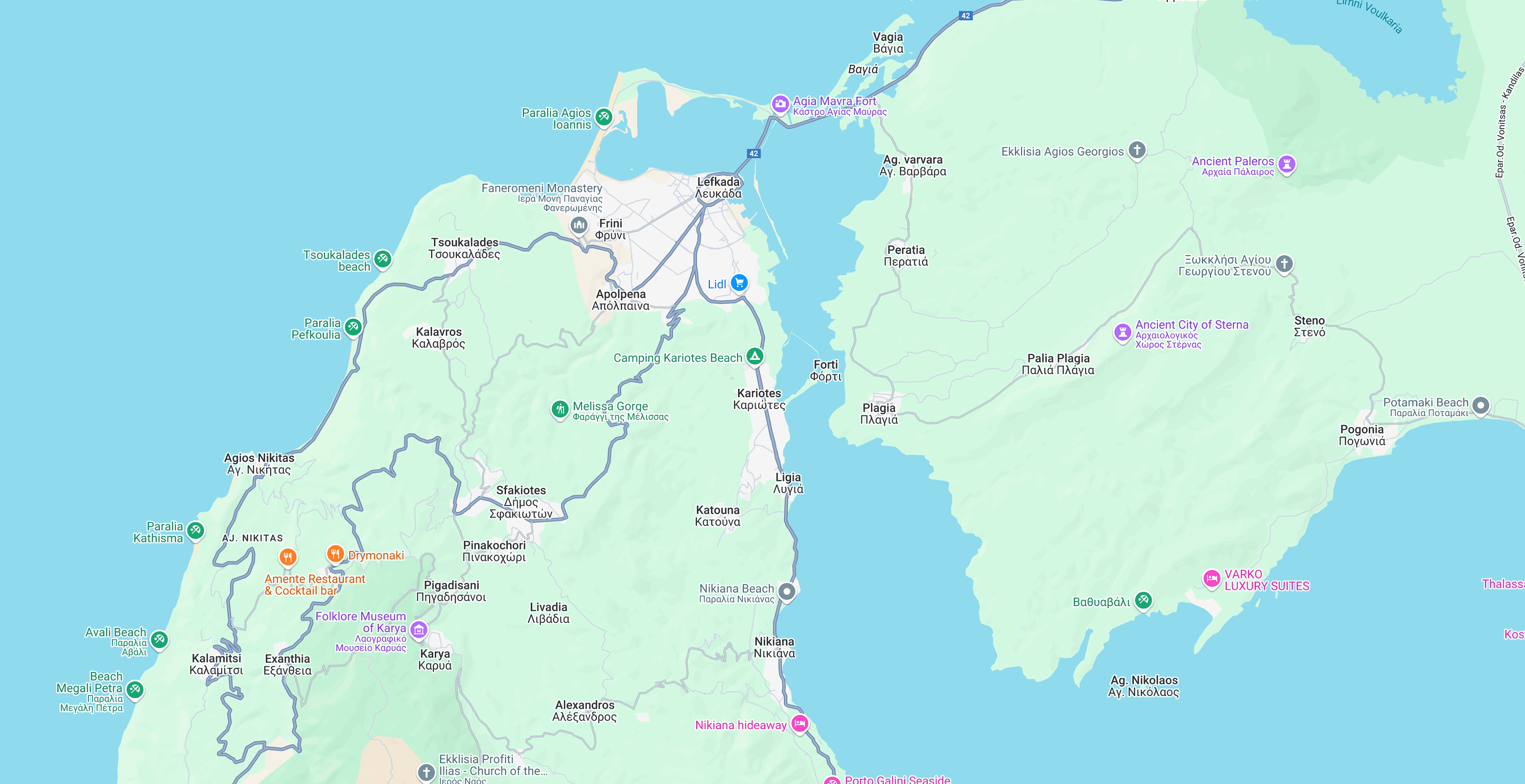 Map showing Balver location in Lygia, Lefkada