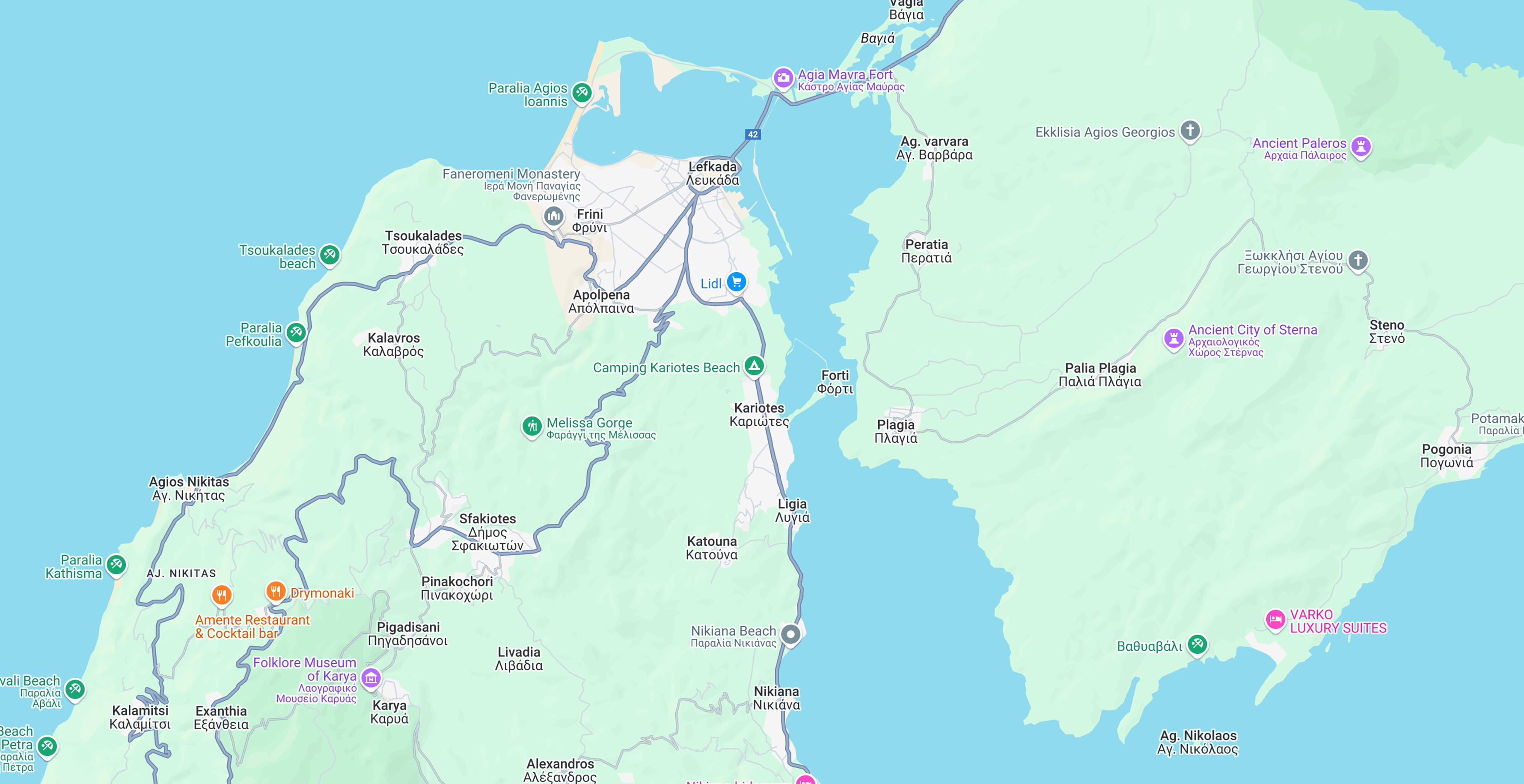 Map showing Dion Apartments location in Lygia, Lefkada